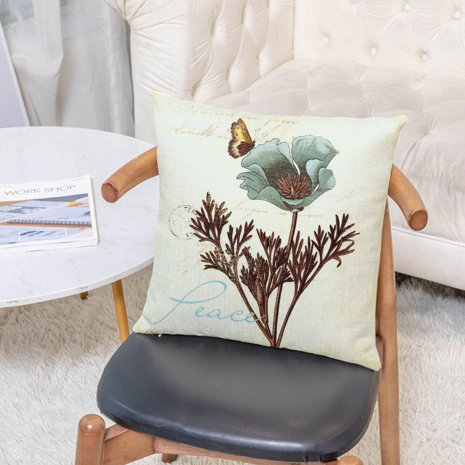 4-Pack Lotus Leaf Butterfly Floral Throw Pillow Covers - 26x26 Inch Cotton Linen Square Cushion Cases for Sofa, Bed, Car & Home Decor - Perfect for Living Room, Bedroom, Outdoor Patio and Interior Design