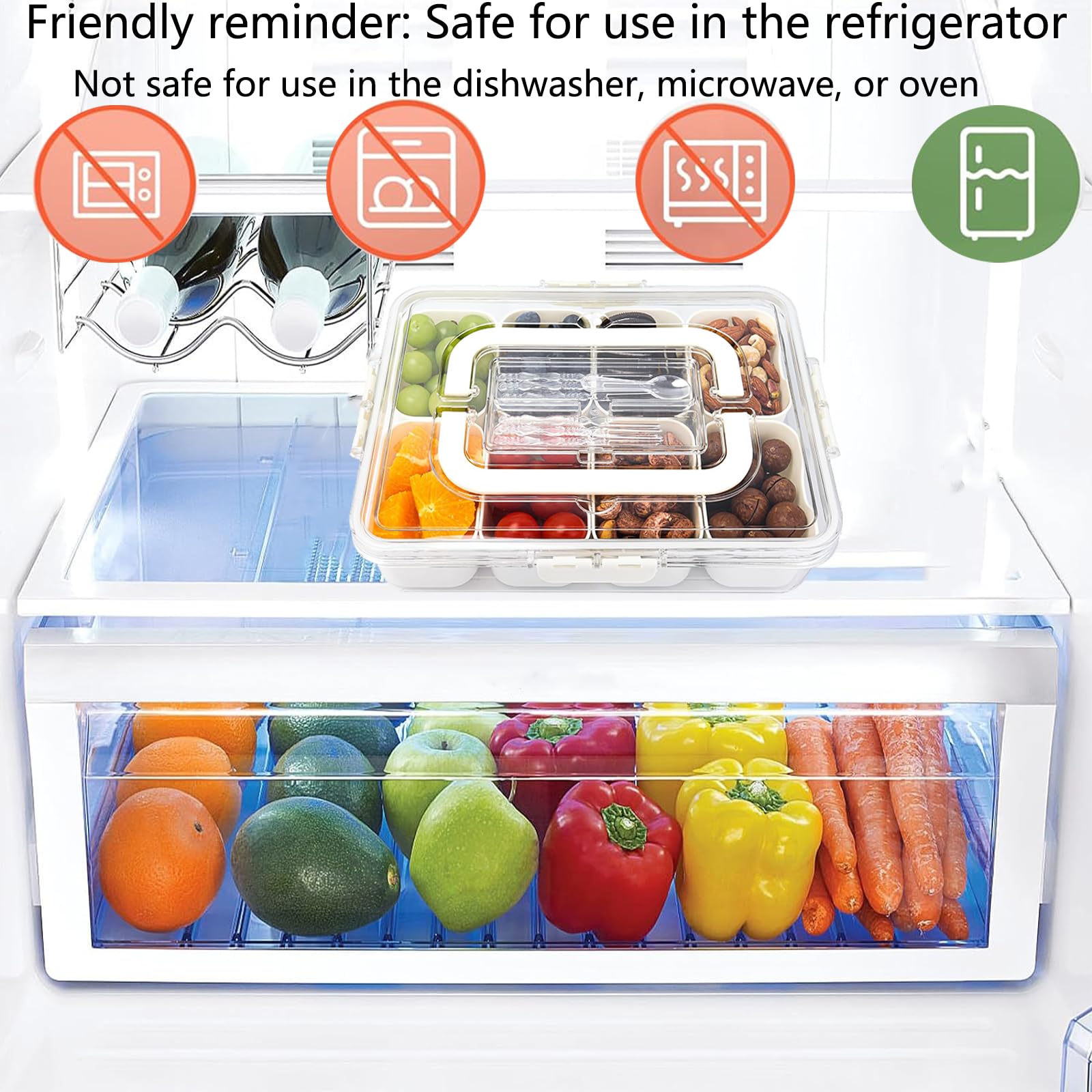 Snack Box Container with Lid & Handle - Divided Serving Tray for Picnics, Parties & Travel | Ivory White Snackle Box | Portable Food Storage Solution