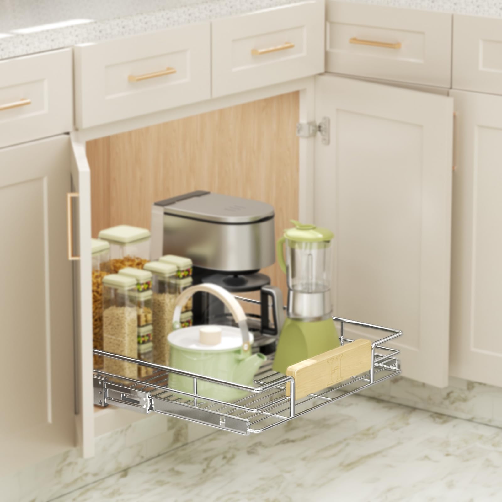 LOVMOR Pull Out Cabinet Organizer with Wooden Handle - 10.5