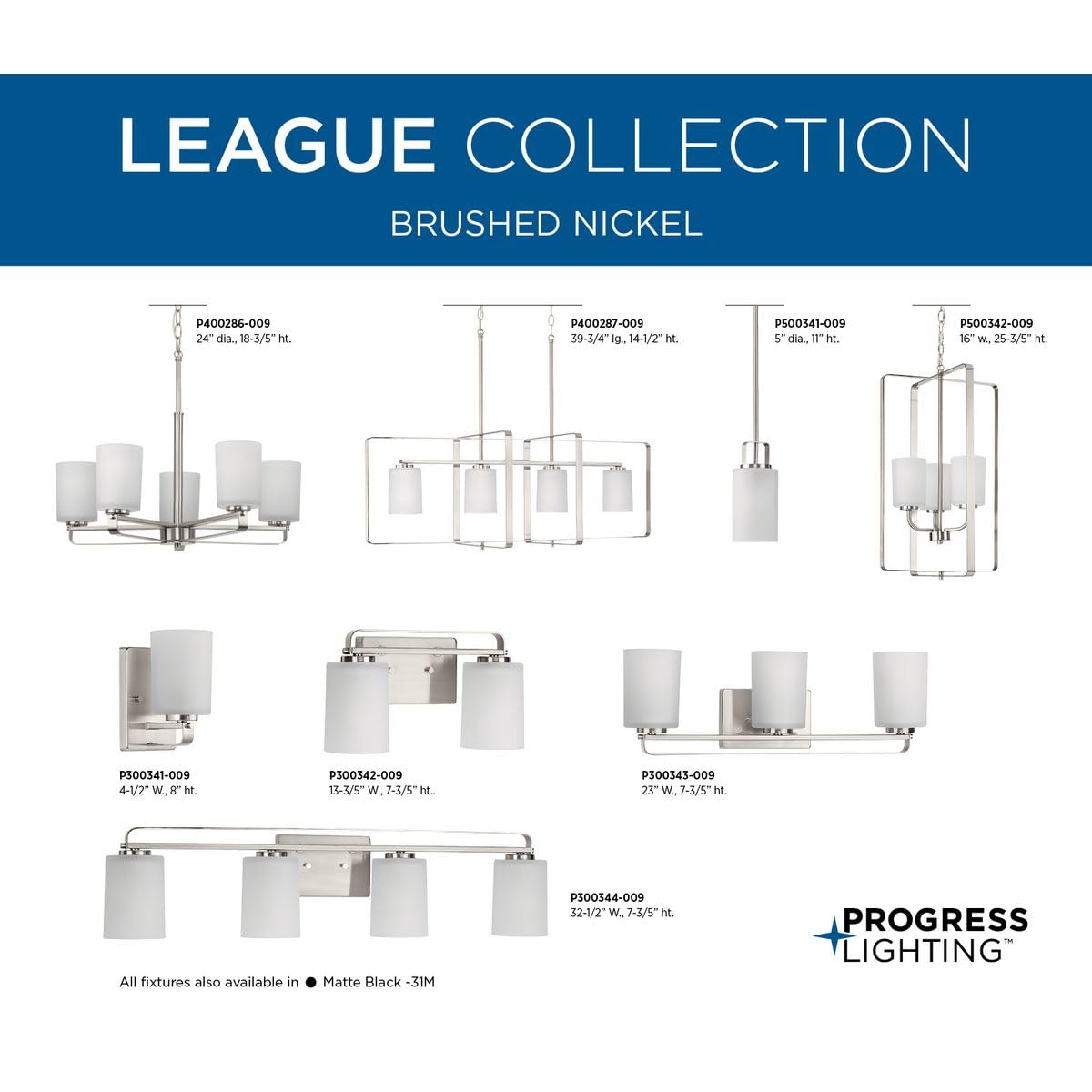 Progress Lighting League Collection 4-Light Modern Farmhouse Bathroom Vanity Light - Brushed Nickel Finish with Etched Glass Shades - Perfect for Bathroom, Powder Room, and Dressing Area Lighting
