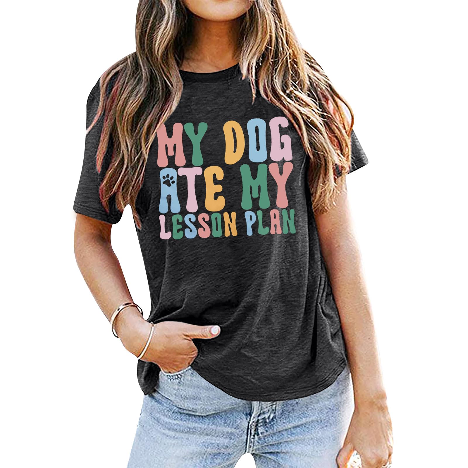 Funny Teacher Shirt for Women - Book Lover & Dog Paw Graphic Tee - First Day of School & Teacher Life Apparel - Perfect for Classroom, Gifts & Casual Wear