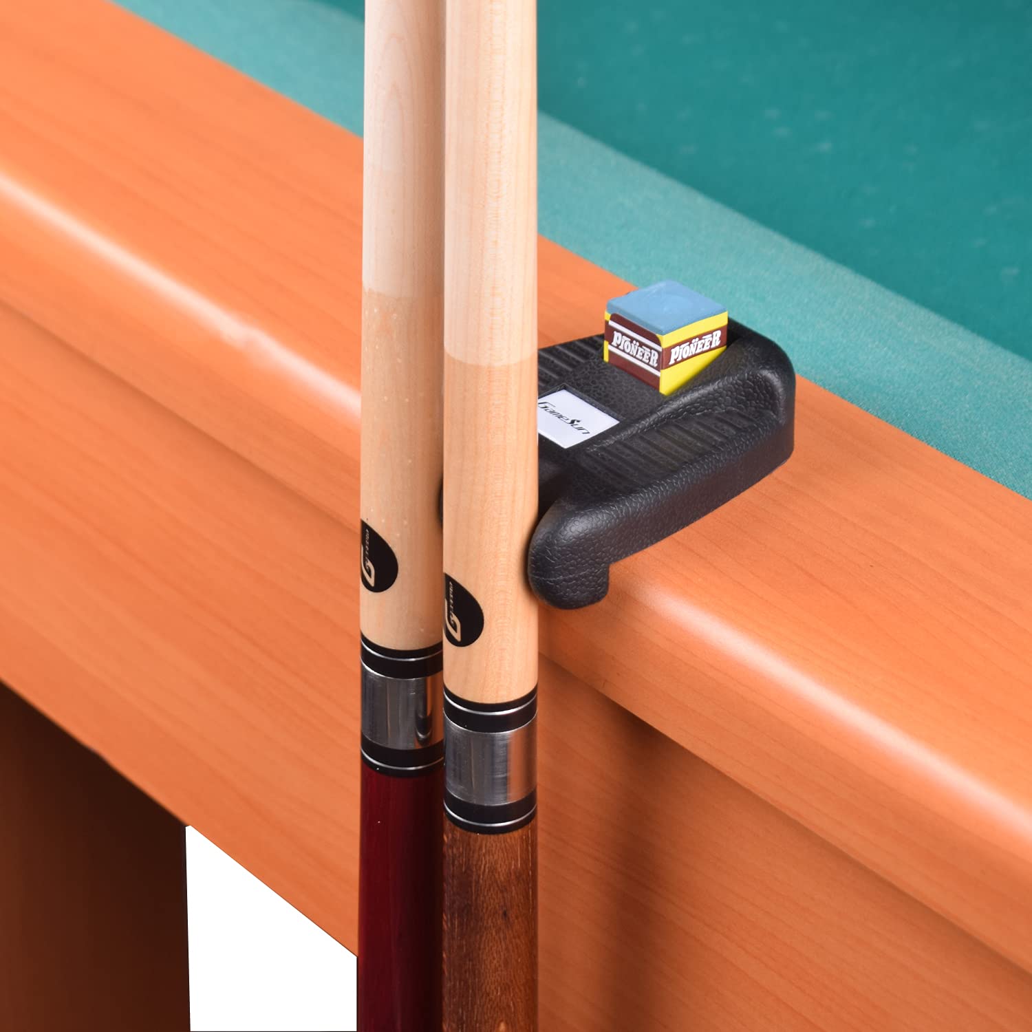 2 Holes Weighted Pool Cue Holder with 4 Chalk Pieces - Durable Billiard Stick Organizer for Home Game Rooms & Bars