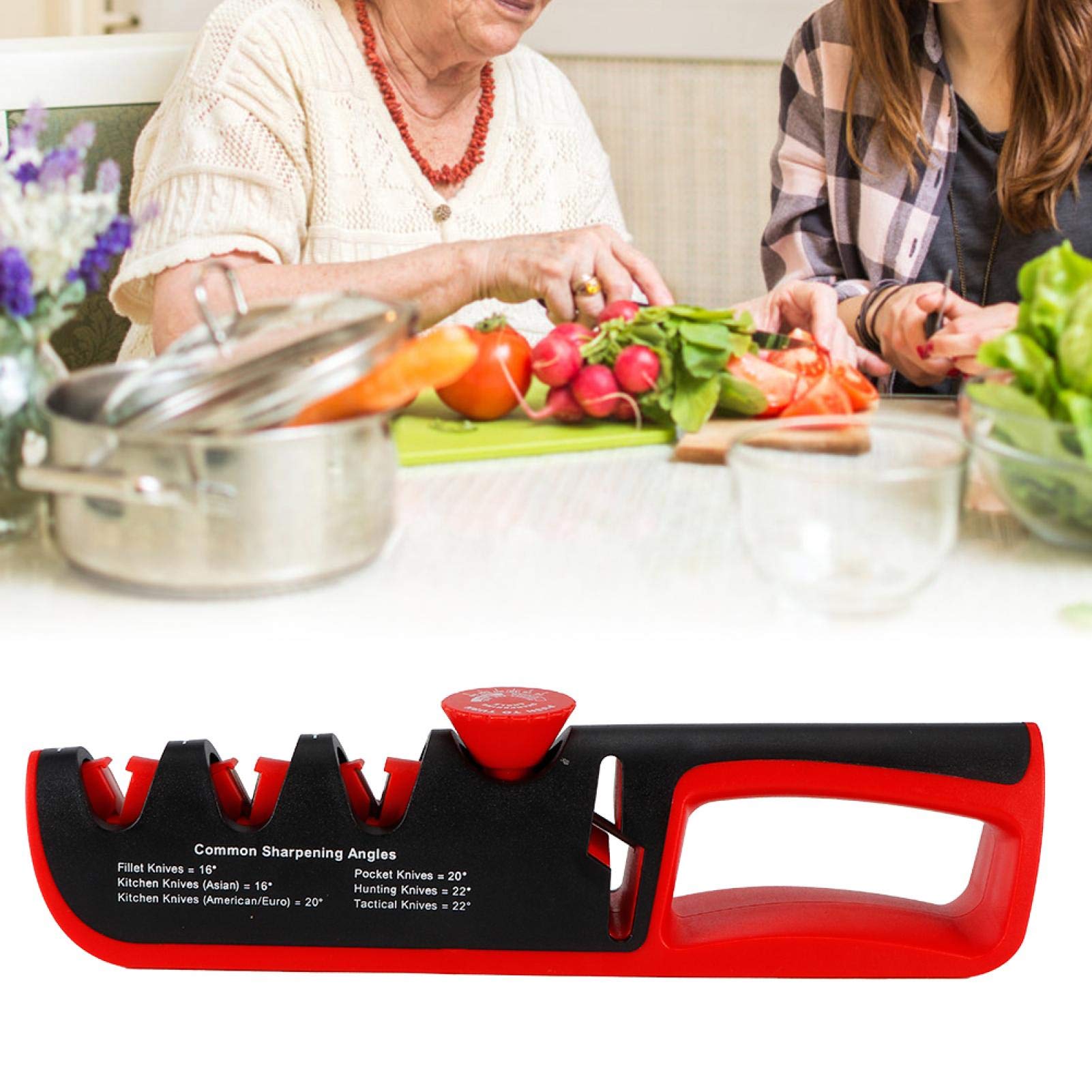 4-in-1 Kitchen Knife Sharpener - Tungsten Steel & Ceramic Manual Blade & Scissor Sharpening Tool for Chef Knives, Pocket Knives, Hunting Knives - Perfect for Home Kitchen, Camping & Outdoor Cooking