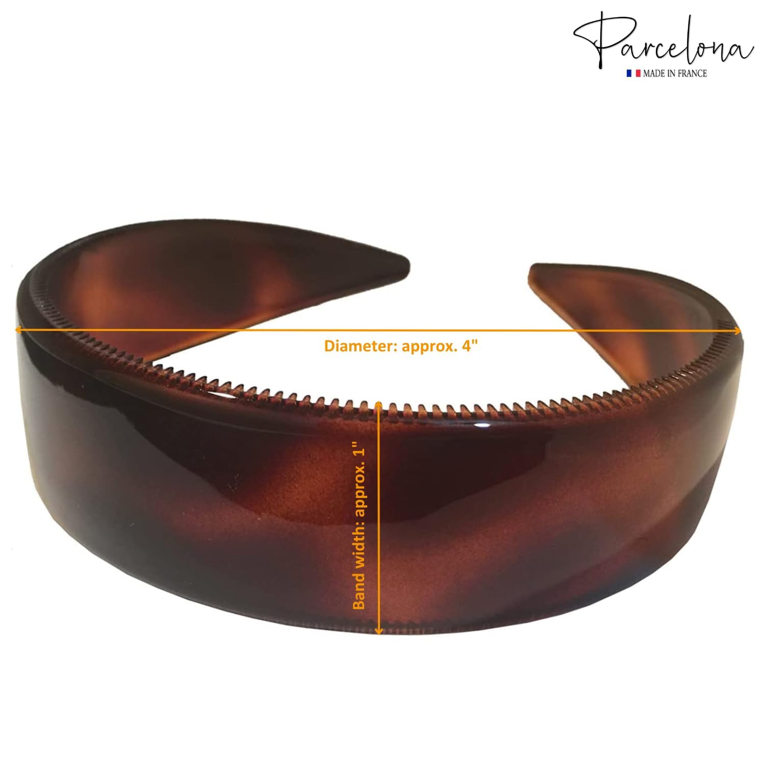 Parcelona French Hair Headbands (Set of 2) - 1 Inch Wide Tortoise Shell Brown & Black Headbands with Non-Slip Inner Teeth for Women & Girls | Perfect for Workouts, Yoga, Running and Everyday Styling