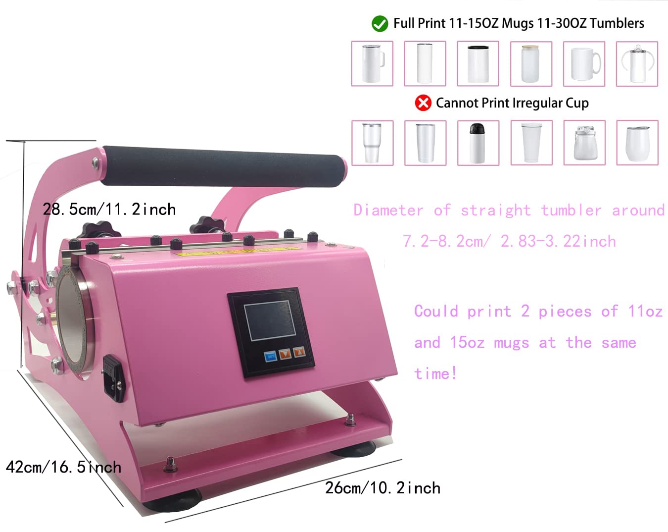 Sublimation Heat Press Machine for Tumblers - 11oz 15oz 16oz 20oz 30oz Capacity - Includes Heat Resistant Gloves & Tape - Perfect for Custom Drinkware, Personalized Gifts & Small Business Printing