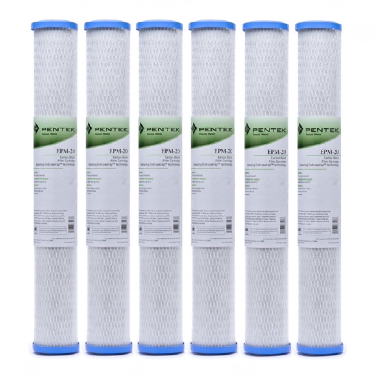 Pentek EPM-20 10 Micron Standard 20-Inch Carbon Block Water Filter Cartridge - 6 Pack for Clean Drinking Water in Homes, Offices, and RVs