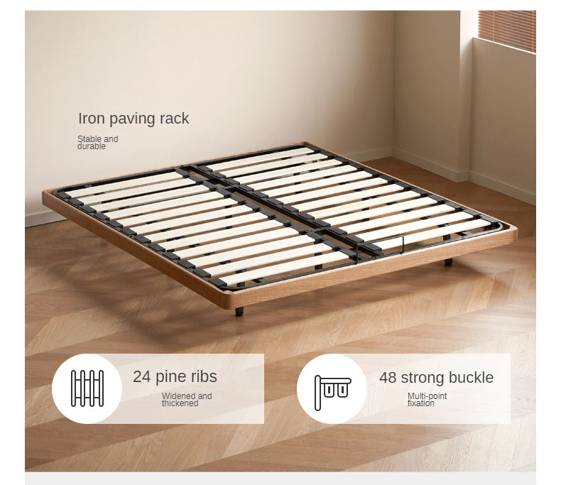 Solid Oak Wood Platform Bed - Headboard Free Modern Design with Night Light - Perfect for Bedroom, Guest Room & Small Spaces