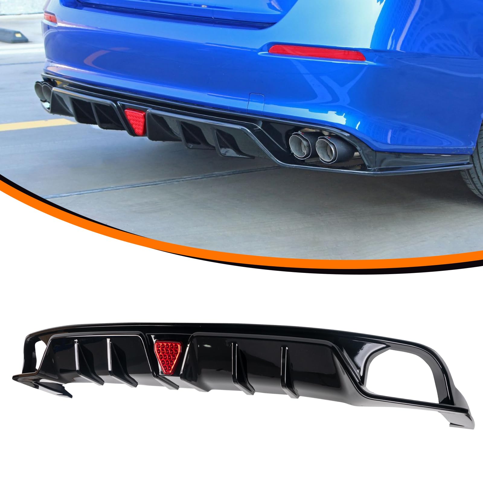 2022-2024 Honda Civic 11th Gen Rear Bumper Diffuser Lip with LED Lights - Glossy Black MC Style Aerodynamic Body Kit for 4-Door Sedan | Enhanced Night Visibility & Sporty Styling Upgrade