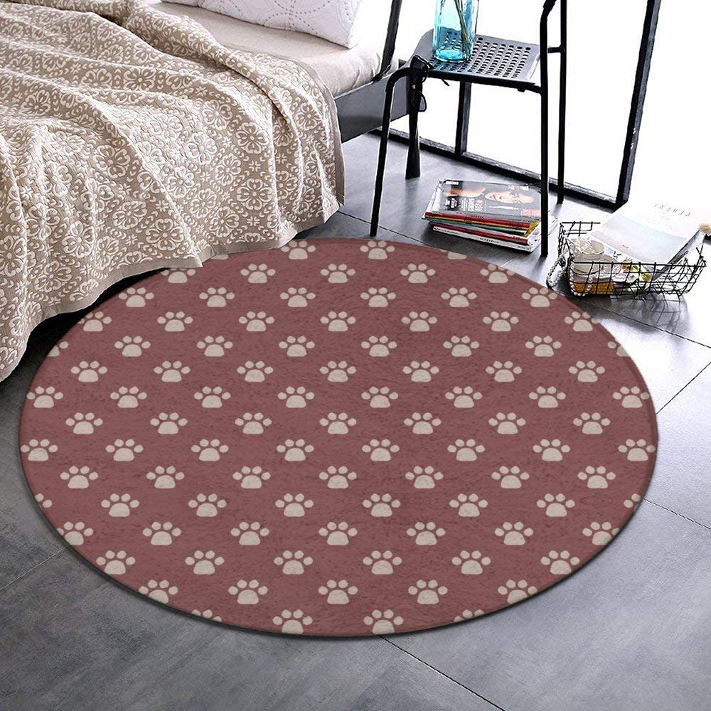 Soft Flannel Round Carpet with Cat Paw Print - Non-Slip Floor Rug for Kids Room, Living Room & Fireplace - Cozy & Durable in 2ft, 3ft, 5ft Sizes - Perfect for Pet Lovers & Home Decor