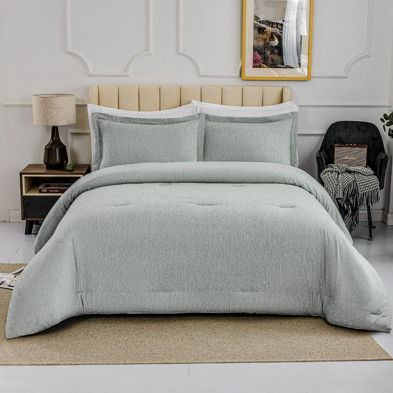 HOdo Twin Comforter Set - Green Cationic Dye Comforter with Pillow Sham (68x88 Inches, 2-Piece) - Soft Bedding for Kids & Teens Room, Dorm, Guest Bed - Breathable & Cozy All-Season Comfort