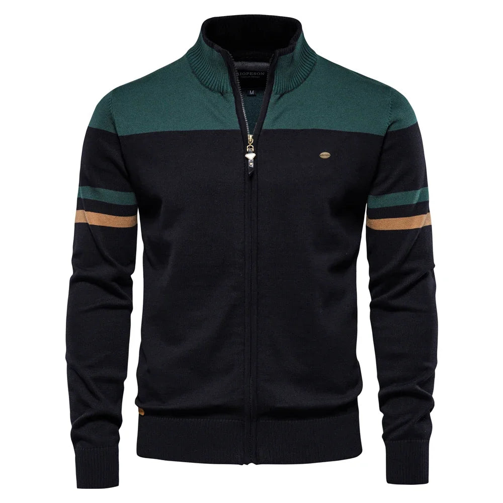 100% Cotton Men's Zipper Cardigan - Casual Patchwork Knit Sweater for Autumn & Winter | Warm Fashion Pullover for Youth & Adults | Perfect for Office, Dating & Outdoor Activities