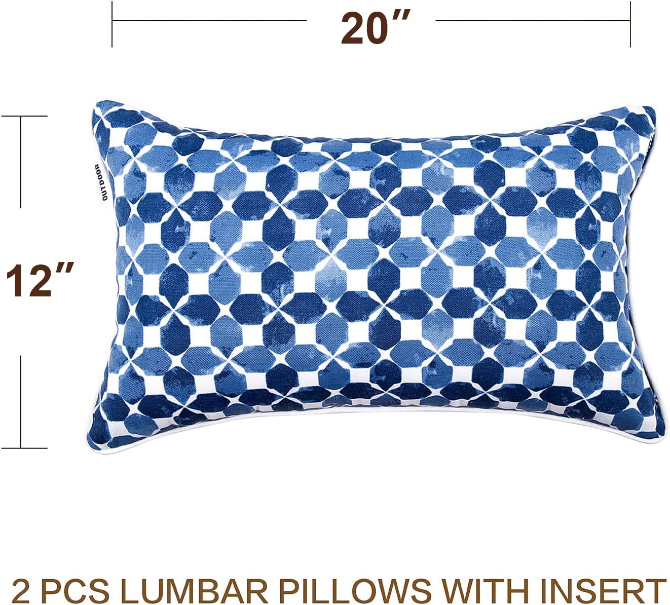 JMGBird Waterproof Outdoor Lumbar Pillows Set of 2 - 12×20 Inch Patio Cushions with Removable Inserts for Garden, Poolside & Deck Furniture - Perfect for Outdoor Relaxation & Back Support