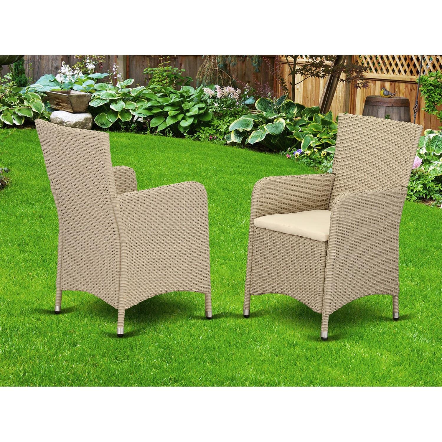 East West Furniture HLUC153V Luneburg Patio Bistro Wicker Dining Chairs with Cushion, Set of 2, Cream - Outdoor Garden, Balcony, and Poolside Seating for Relaxing and Entertaining