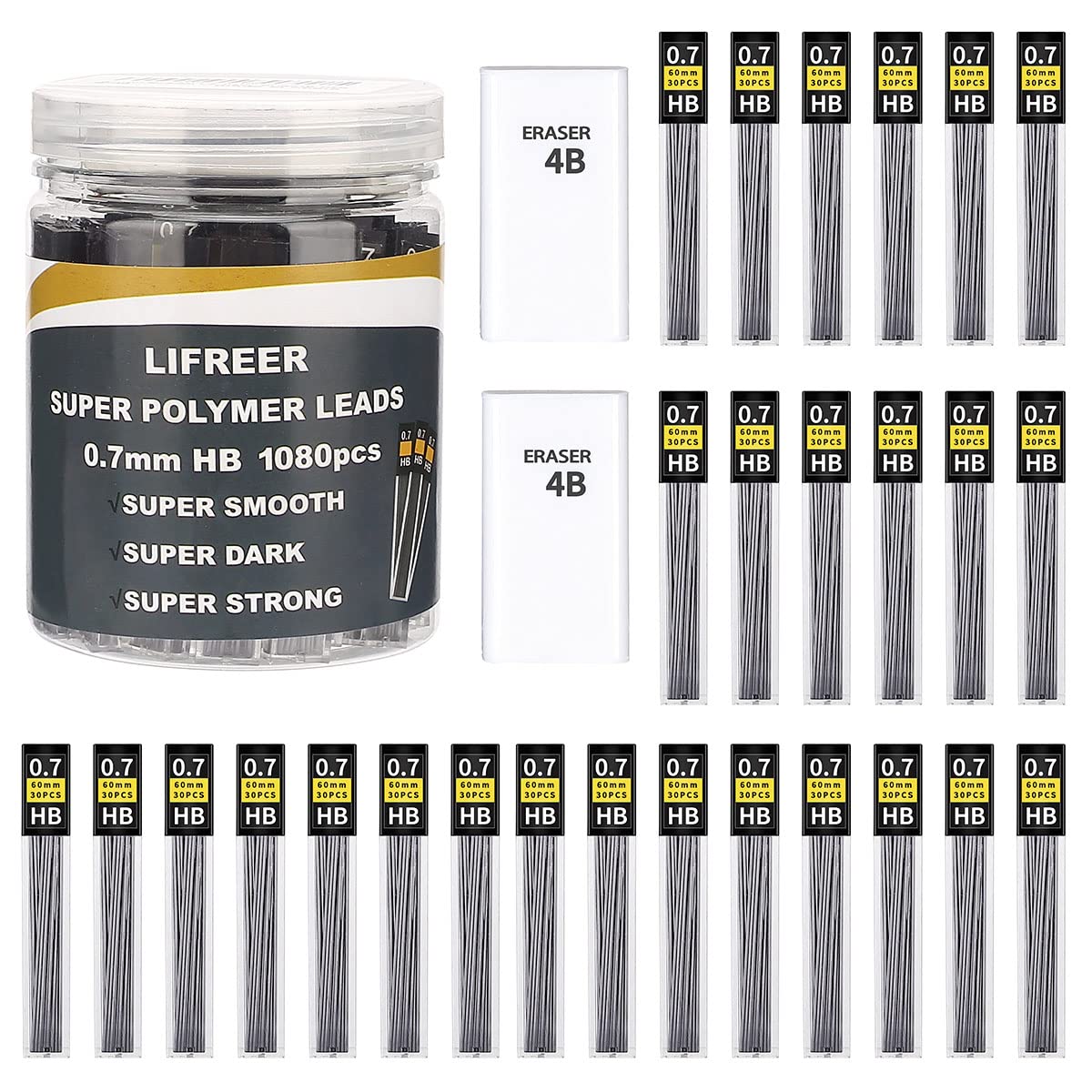 Lifreer 0.5-0.9mm HB Pencil Lead Refills - Break Resistant for Mechanical Pencils - Perfect for Writing & Sketching