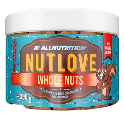 Allnutrition Nutlove Whole Nuts - Almonds in Milk Chocolate & Cinnamon (300g) | Healthy Snack for Work, Gym & Travel | Premium Chocolate Covered Nuts for Weight Loss & Energy Boost