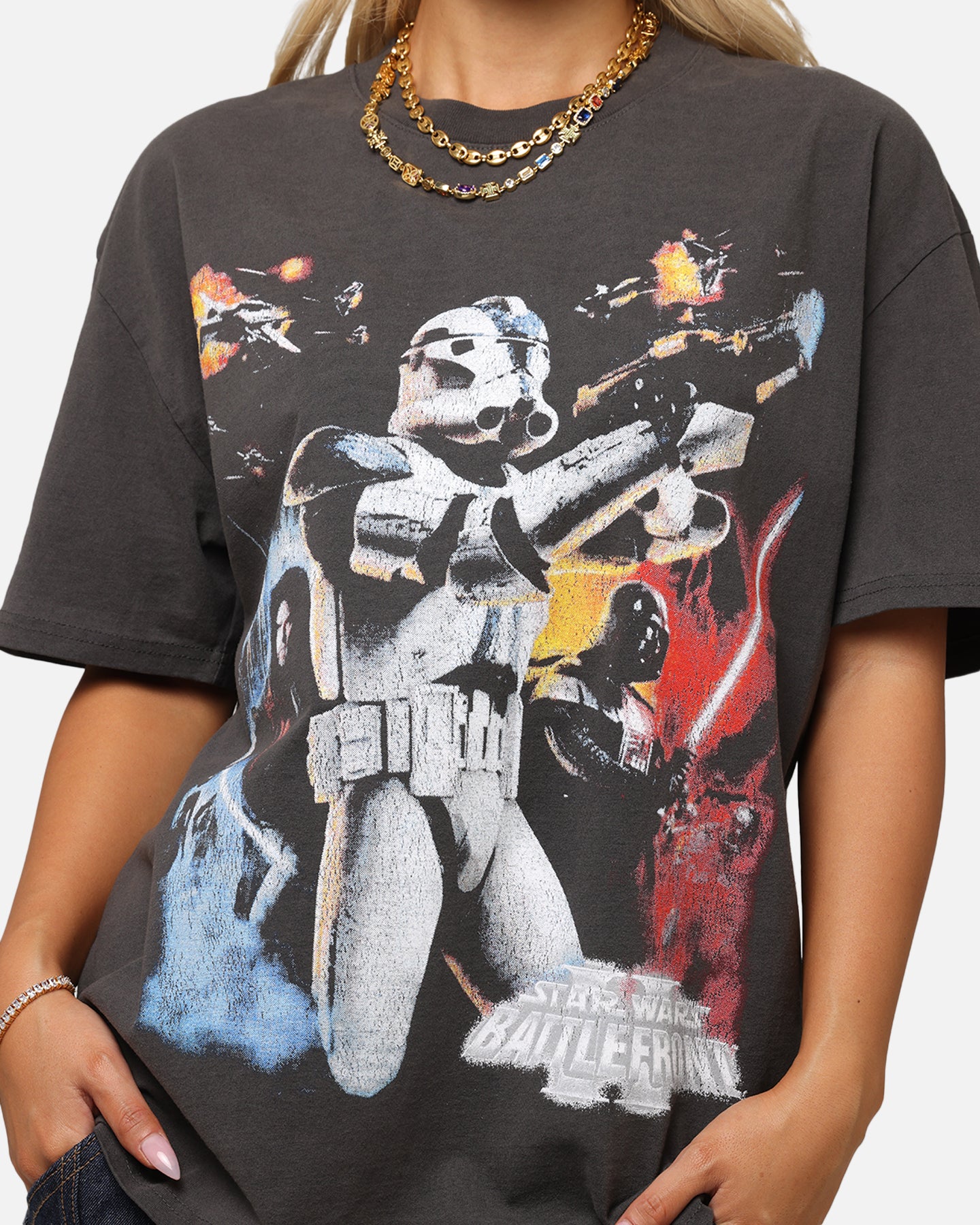 Star Wars Battlefront 2 Heavy Distressed Vintage T-Shirt - Black Washed Cotton Tee for Gaming Fans & Cosplay Enthusiasts