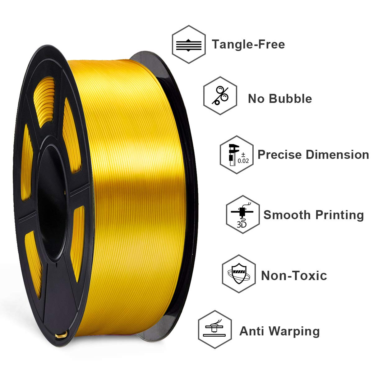 SUNLU Silk PLA Filament 1.75mm for 3D Printing - Premium Shiny PLA Filament with +/- 0.02mm Accuracy, 1kg Spool (2.2lbs), 330 Meters, Silky Gold - Perfect for Cosplay Props, Home Decor & DIY Craft Projects