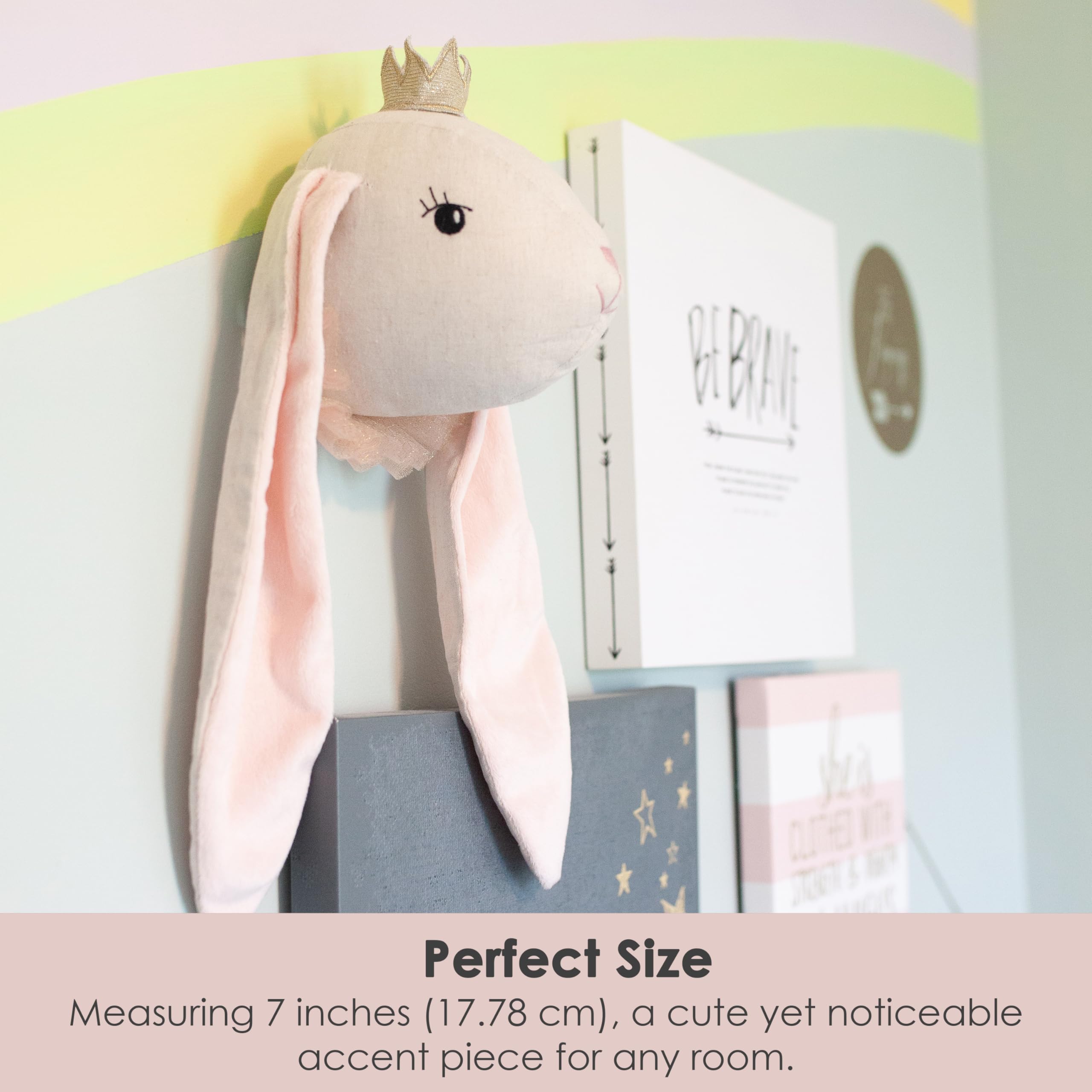 MON AMI Princess Bunny Stuffed Animal Head Wall Mount - 7 Inch Cute Plush Bunny Decor for Girls Room, Nursery Wall Art, Kids Bedroom Decor | Perfect for Baby Shower Gifts, Children's Birthday Presents & Nursery Themed Decorations