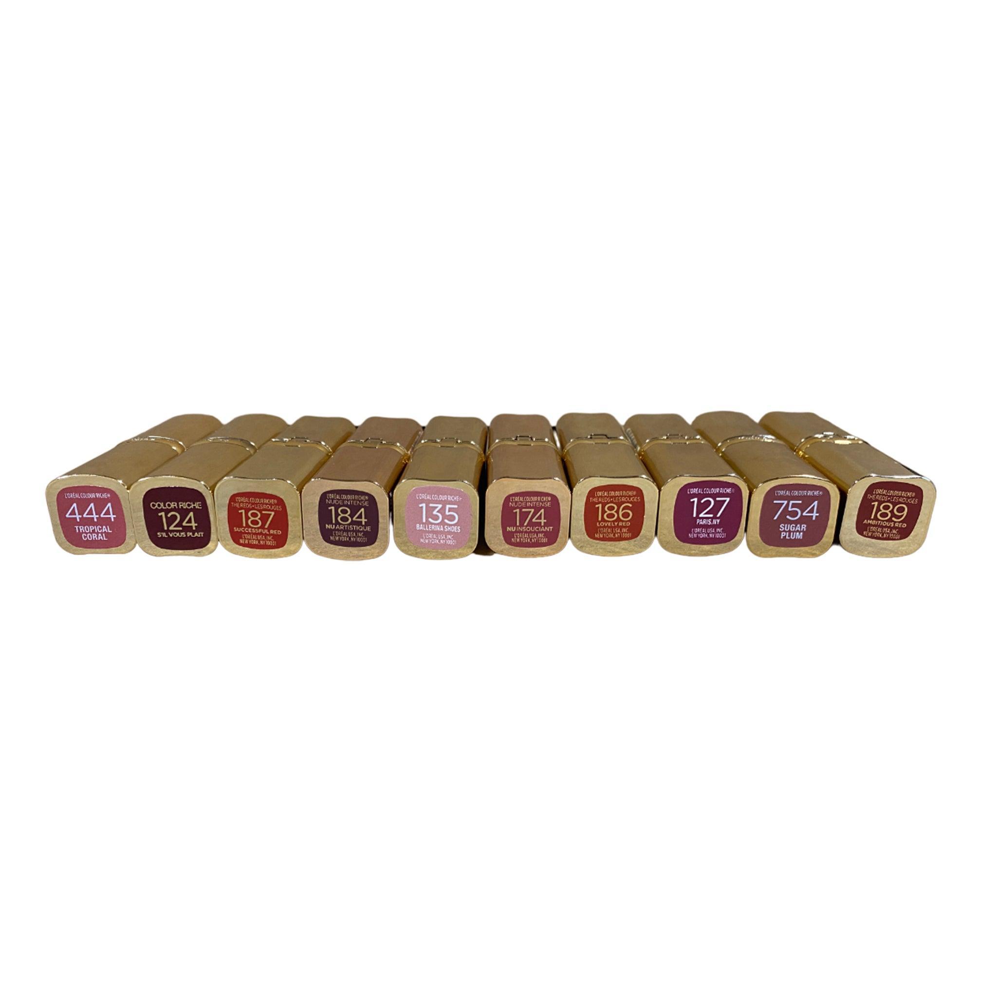 L'Oreal Paris Colour Riche Original Satin Lipstick - 50 Pcs Gold Assorted Shades Box Set for Women, Perfect for Daily Wear, Parties & Gift Giving