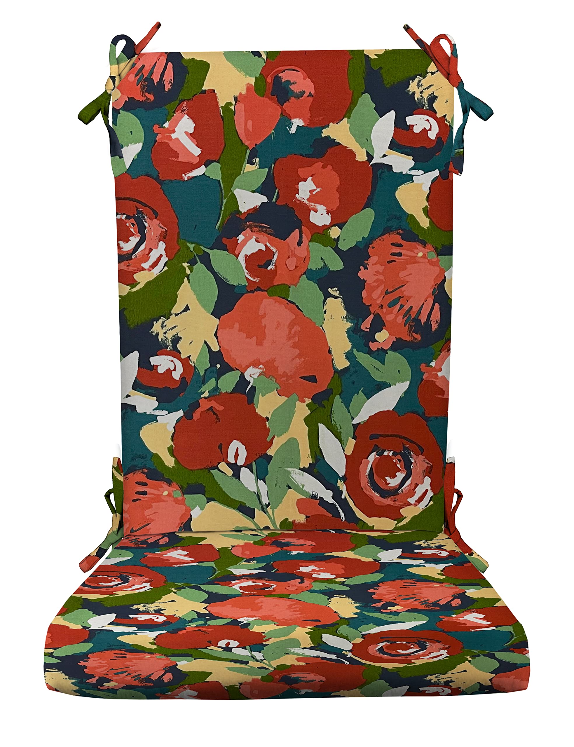 RSH Décor Indoor Outdoor Foam Rocker Cushion - Waterproof Patio Chair Pad for Porch, Garden & Nursery - Choose Size & Color (Standard, Novino Multi Red Floral) - Perfect for Relaxing on Rocking Chairs, Gliders and Porch Swings
