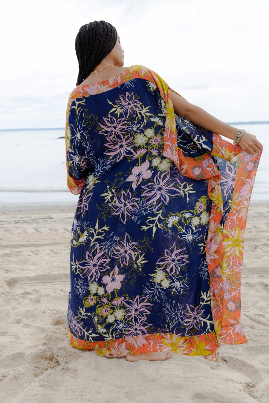 Floral Maxi Kaftan Dress for Women - Bohemian Summer Beach Cover Up, Elegant Long Flowy Dress for Vacation, Pool Party & Resort Wear
