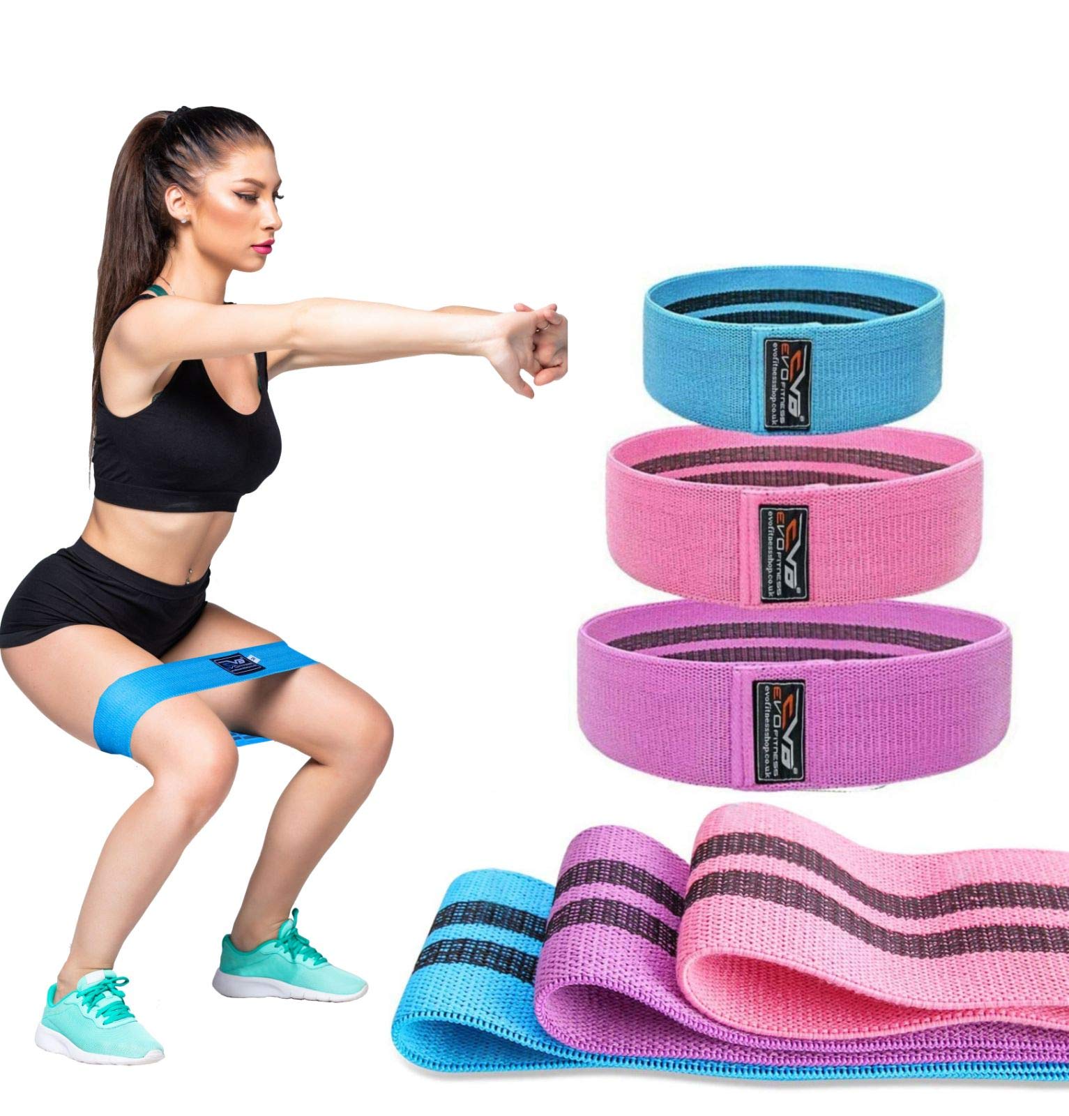 Islero Fitness EVO Resistance Bands for Women & Men - Non-Slip Premium Fabric Workout Bands for Pull Ups, Legs, Glutes, Hips & Yoga - Home Gym Exercise Equipment for Strength Training & Toning [SOLD AS SINGLE BAND] - Perfect for Home Workouts, Yoga Sessions & Gym Training