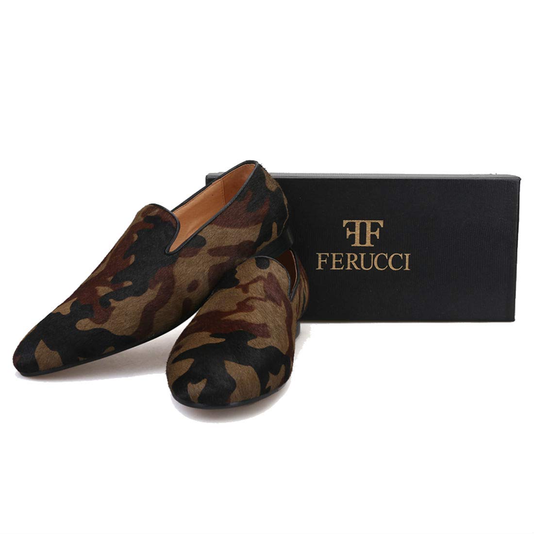 FERUCCI Men's Dark Brown Horse Hair Camouflage Loafers - Comfortable Casual Slip-On Shoes for Indoor & Outdoor Wear