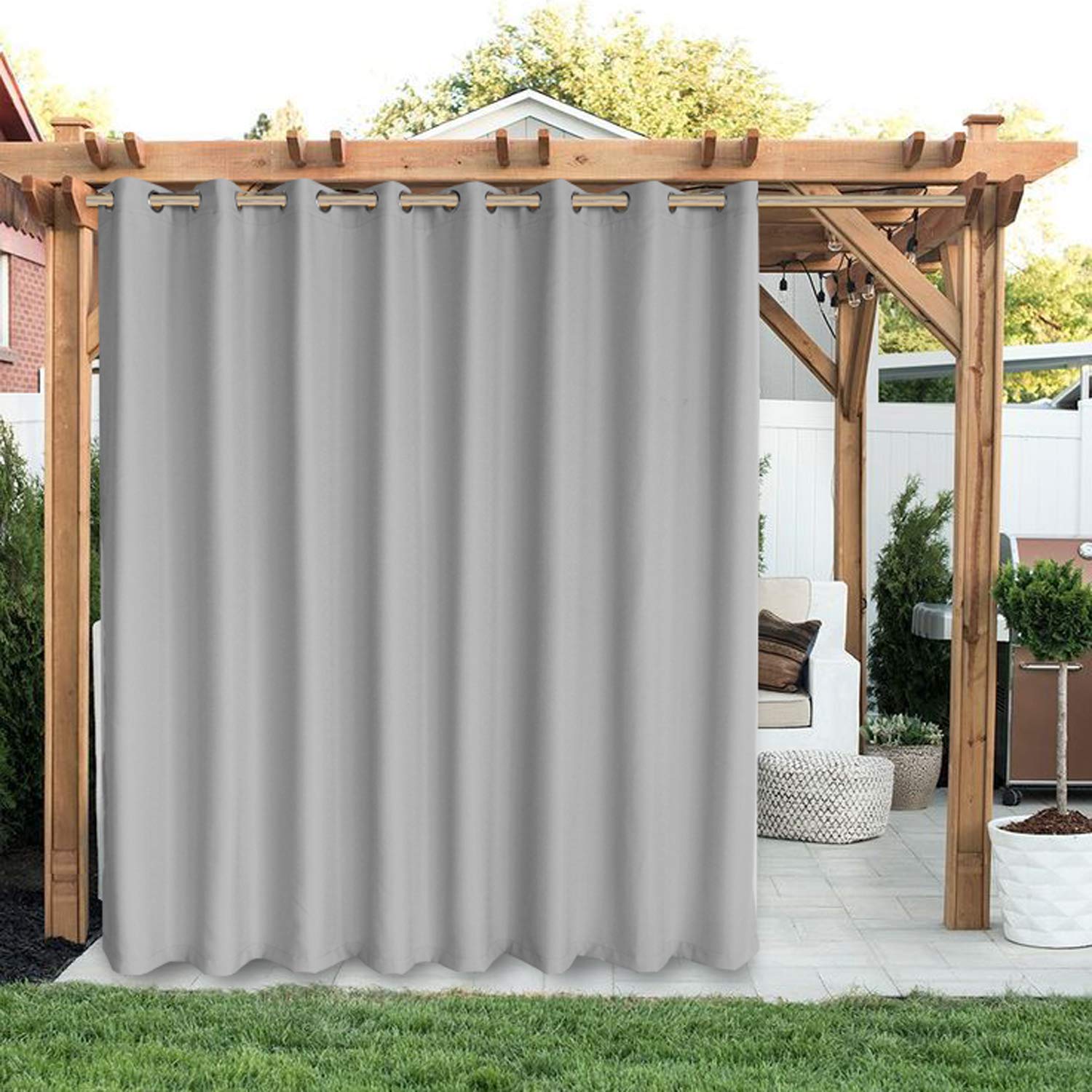 LORDTEX Light Grey Linen Look Waterproof Curtains 105x120 Inch - Set of 2 Panels for Sun Blocking & Privacy - Indoor/Outdoor Textured Grommet Drapes for Patio, Pergola, Porch, Deck, Lanai, Cabana - Perfect for Outdoor Relaxation & Home Decor