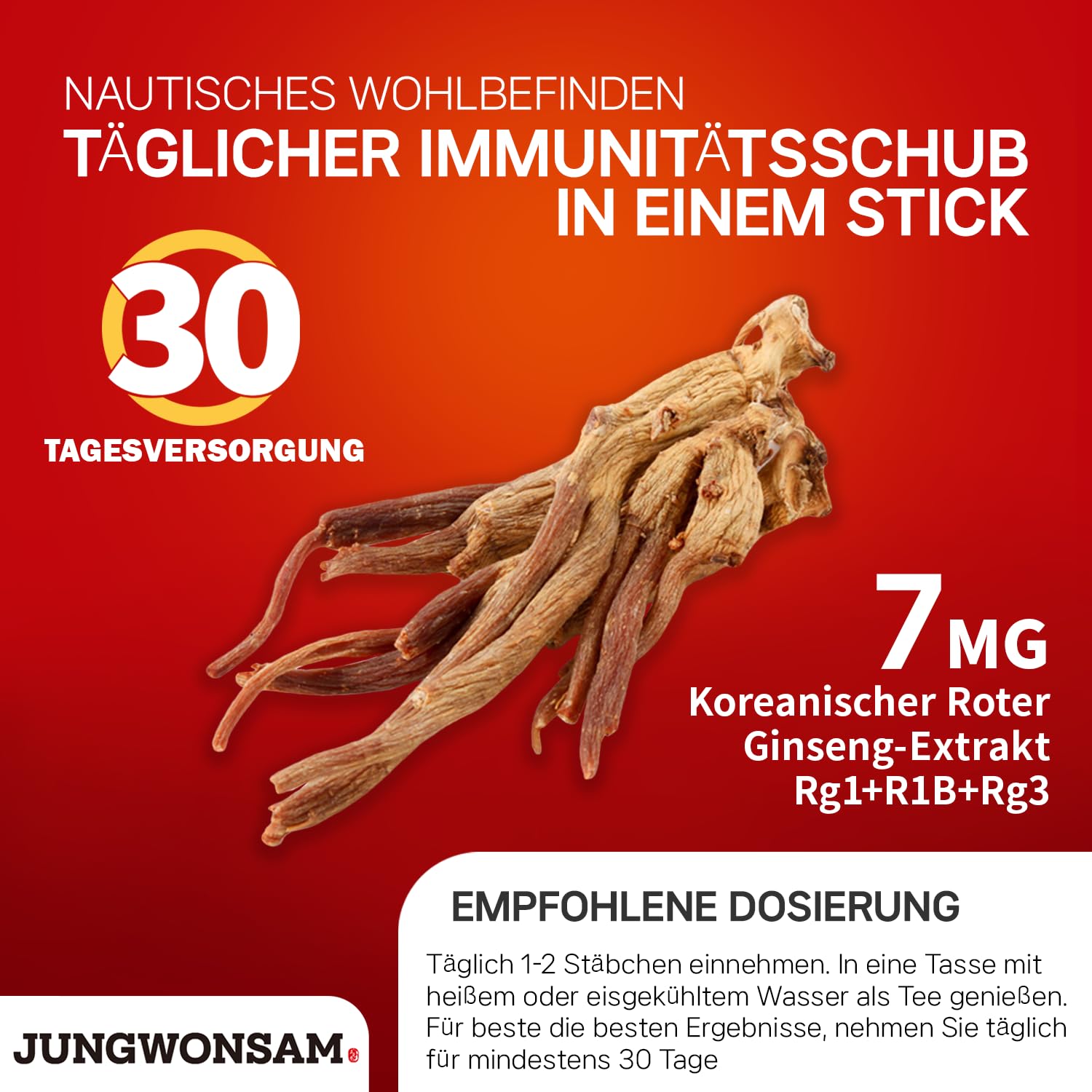 Korean Red Ginseng Extract - 7mg Ginsenosides per Stick | Energy & Immune Support for Men & Women | Daily Wellness Boost