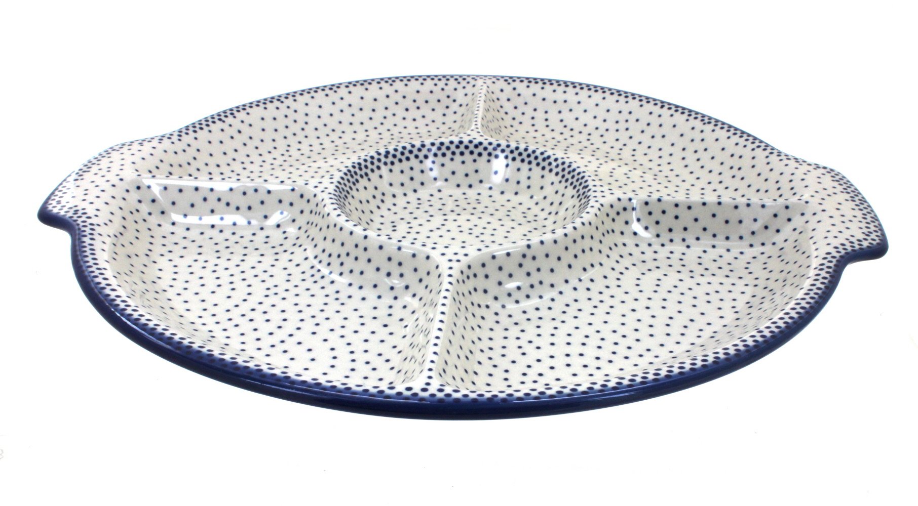 Blue Rose Polish Pottery Small Dots Chip & Dip Plate - Handmade Ceramic Serving Dish for Chips, Dips, Appetizers & Party Snacks - Perfect for Entertaining, Weddings & Home Decor