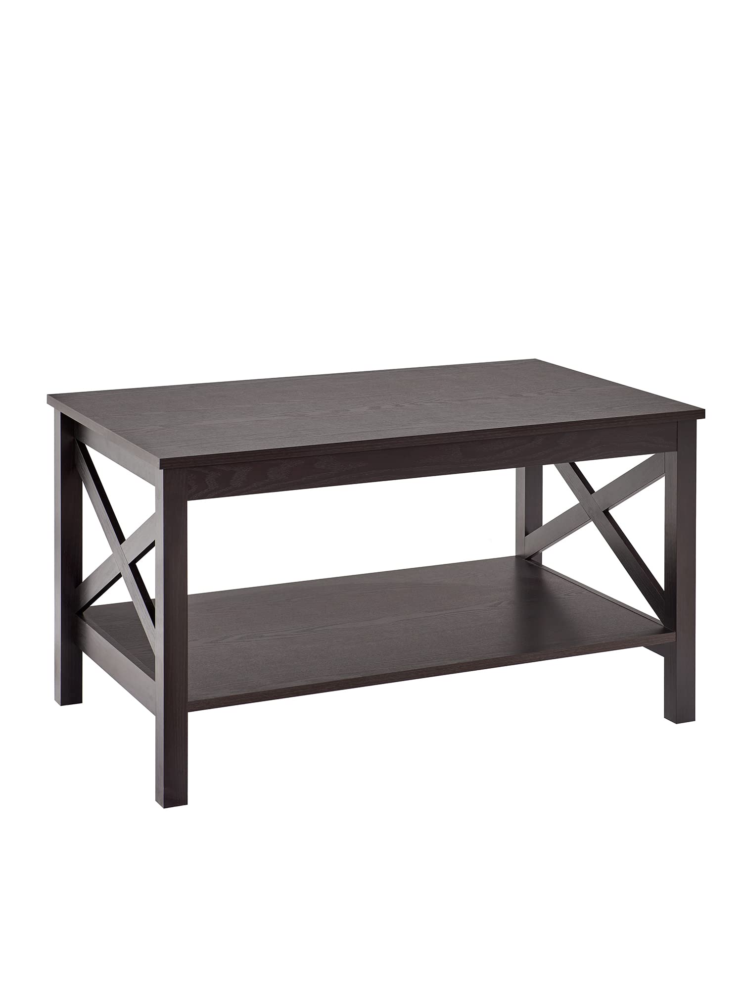ClosetMaid 3935 X-Frame Coffee Table with Shelf - Black Walnut Wood for Living Room