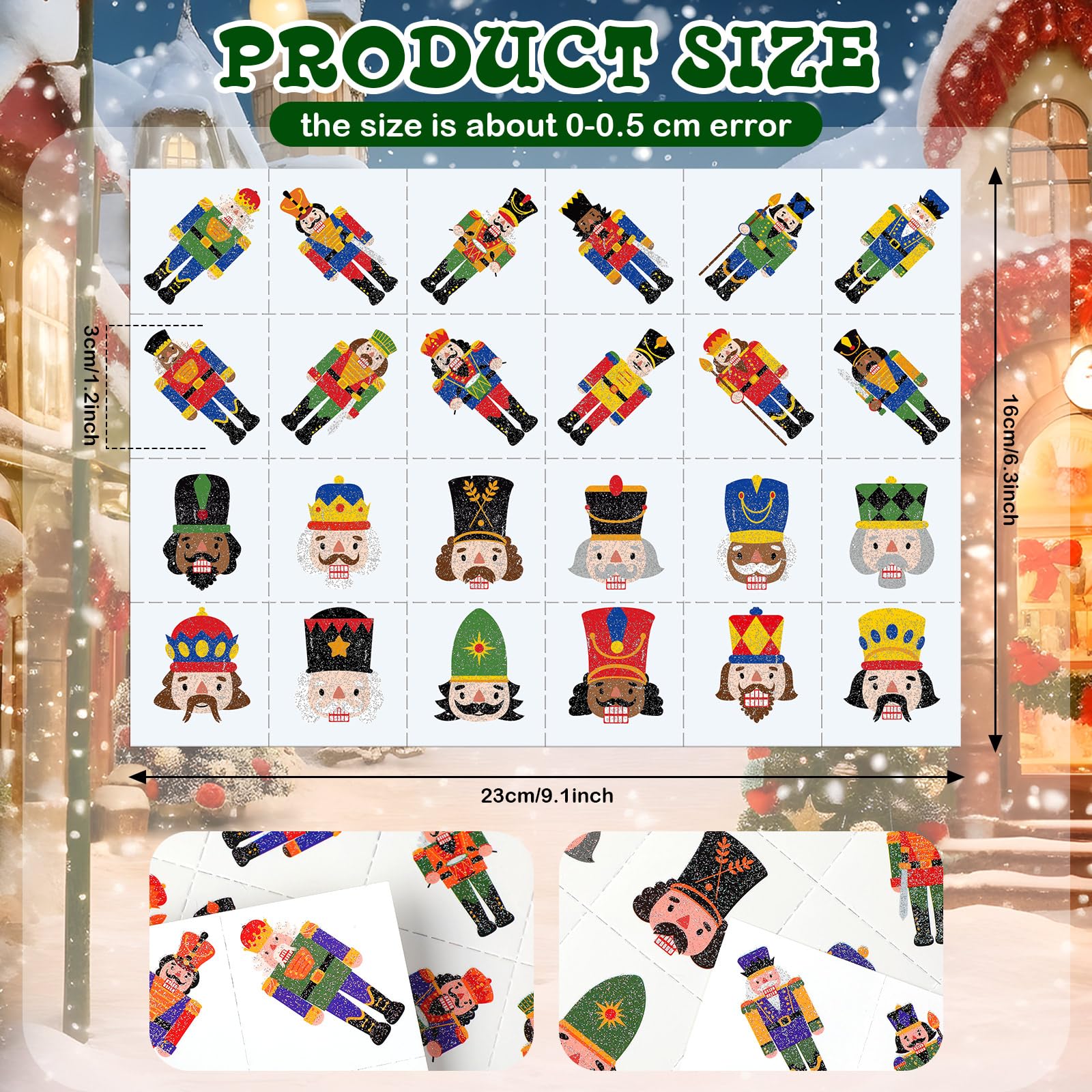 240 Pcs Christmas Nutcracker Glitter Temporary Tattoos - Festive Nutcracker Soldier Stickers for Kids, Women | Perfect for Holiday Parties, Face & Body Art, Christmas Costume Accessories