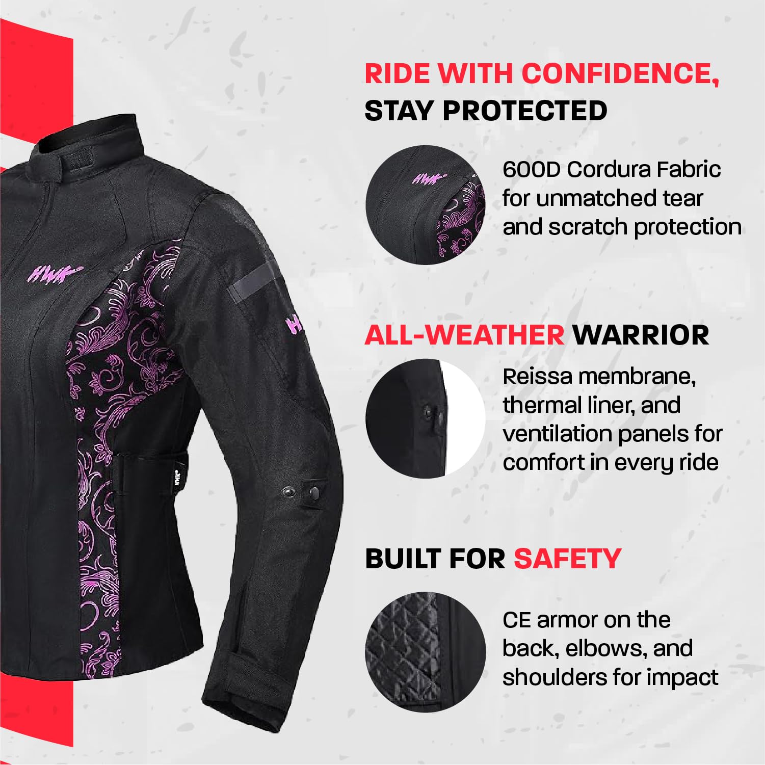 HWK Women's Motorcycle Jacket with CE Armor - Adventure & Touring Riding Gear for Enduro Motorbike