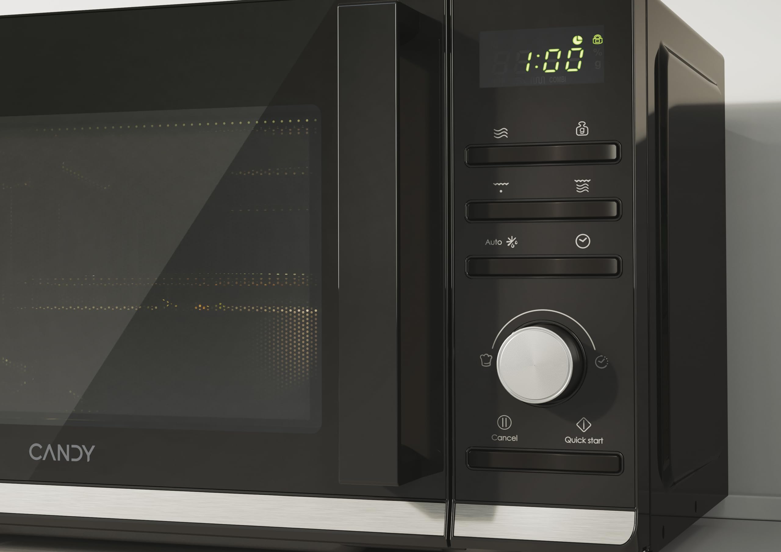 Candy Moderna CMGA20TNDB 20L Microwave with Grill - 1250W, 6 Power Levels, Digital Display, 8 Functions, Safety Lock, 25.5CM Turntable, Grill Rack, Self-Cleaning, hOn App, Black - Perfect for Small Kitchens, Dorms & Office Spaces