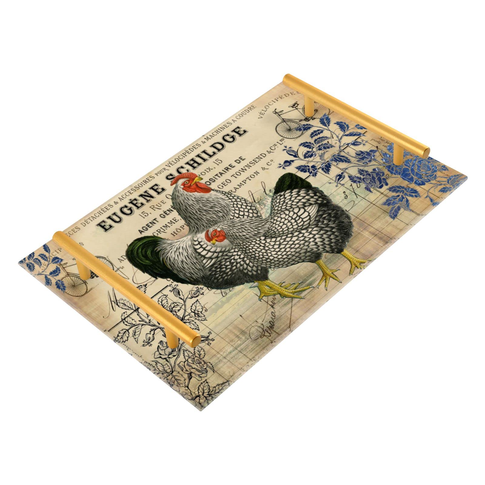 Vintage Grey Rooster Vanity Tray - Acrylic Cosmetic Organizer for Bathroom & Dresser