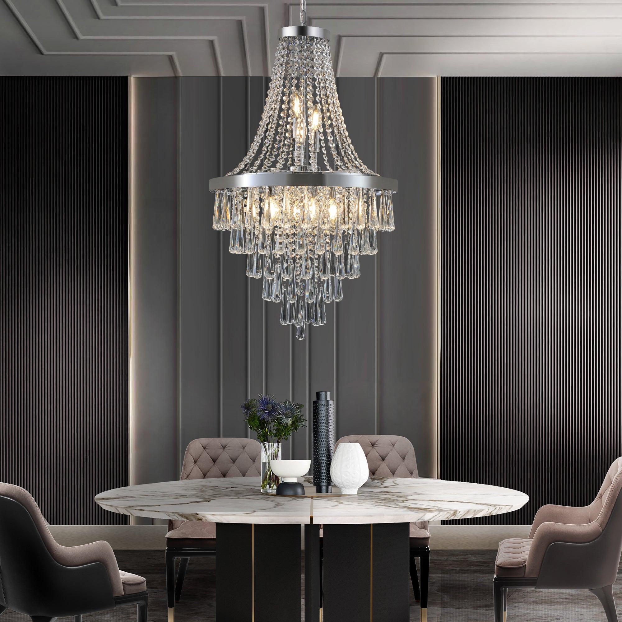 Modern Luxury Chromium Crystal Chandelier - Large Contemporary Ceiling Light Fixture for Dining Room & Foyer (Bulb Not Included) | Elegant Home Lighting Decor