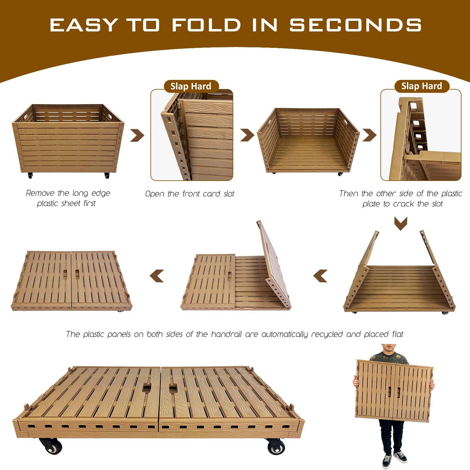Heavy Duty Collapsible Rolling Crate with Wheels - 440lbs Capacity Foldable Storage Bin, Plastic Moving Dolly Cart for Travel, Shopping, Luggage & Office Use - Removable 360° Swivel Wheels - Perfect for Home Organization, Warehouse Storage & Furniture Moving