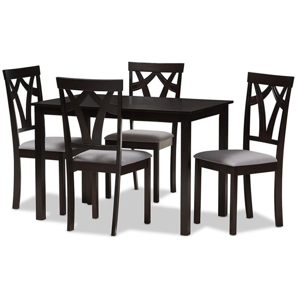 Baxton Studio Sylvia 5-Piece Dining Set - Modern Gray & Dark Brown Wood Table with 4 Chairs for Kitchen, Dining Room, Breakfast Nook & Small Spaces