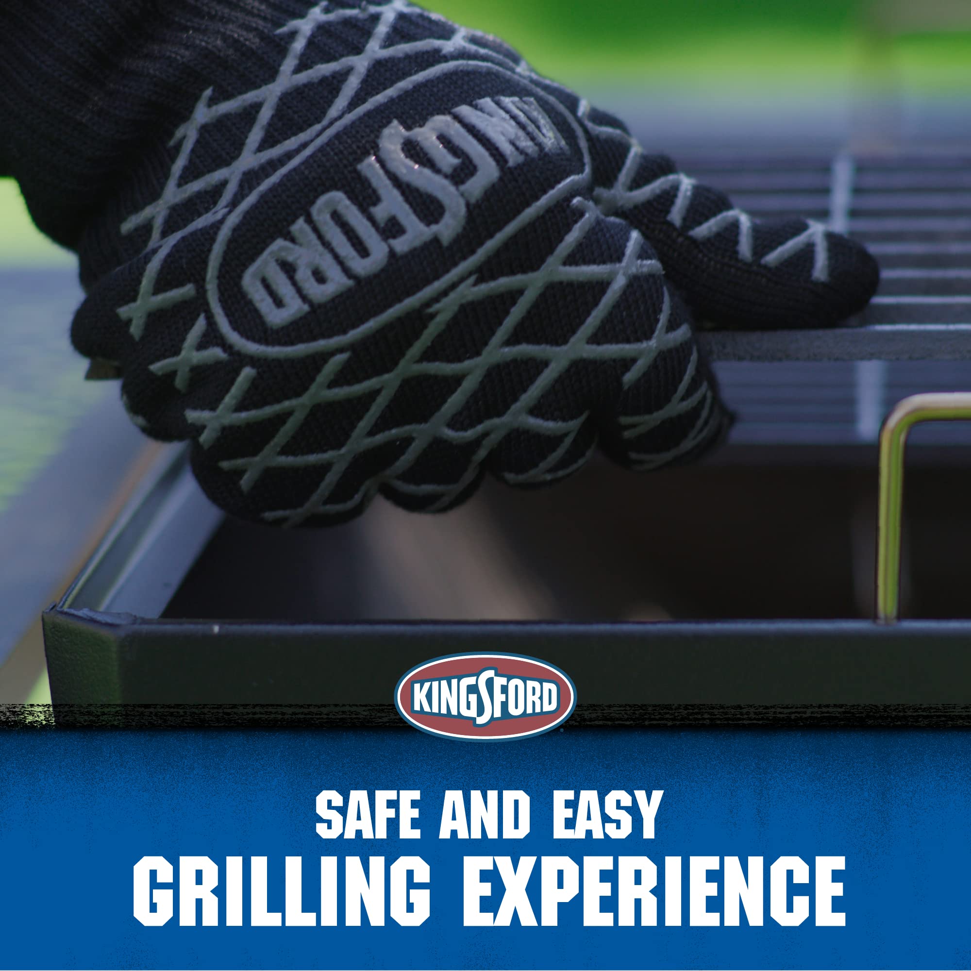 Kingsford Extreme Heat BBQ Grill Gloves (2-Pack) - Heat Resistant Silicone Grilling Gloves with Anti-Slip Grip for Barbecue & Smoker - Perfect for Grilling, Smoking, and Outdoor Cooking - Black, One Size Fits All