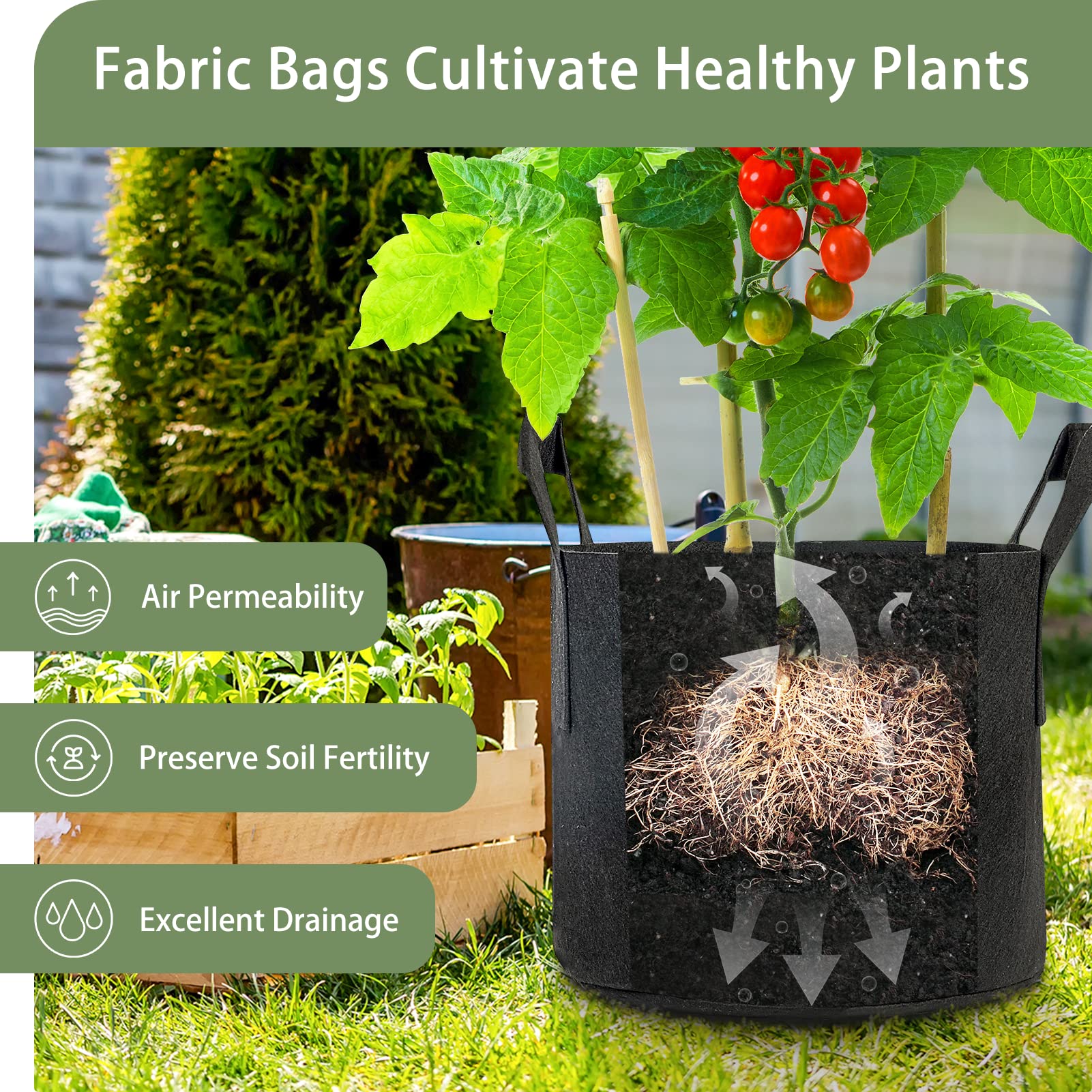 GreatBuddy 24-Pack 1 Gallon Thick Fabric Grow Bags with Sturdy Handles & Reinforced Stitching - Plant Pots for Indoor/Outdoor Gardening, Vegetables, Herbs & Flowers - Includes Free Labels (Black)