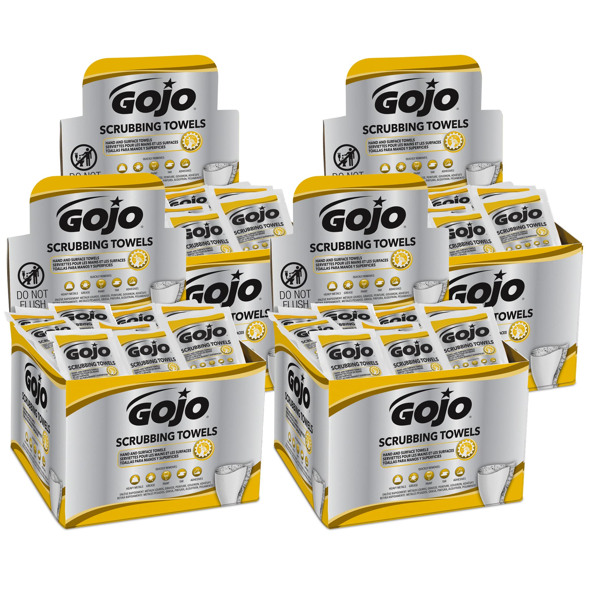 GOJO Citrus Scented Scrubbing Towels - 80 Count Individually Wrapped Extra Large Textured Wet Wipes for Kitchen, Bathroom & Industrial Cleaning - Bulk Case of 4 Display Boxes (6380-04) - Perfect for Restaurants, Hospitals and Home Deep Cleaning