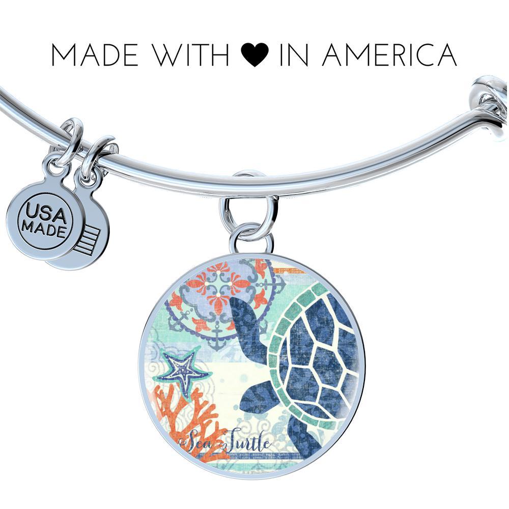 Blue Sea Turtle Bangle Bracelet for Women - Handmade Ocean Animal Jewelry - Perfect for Beach Vacation, Summer Accessories & Gift Giving