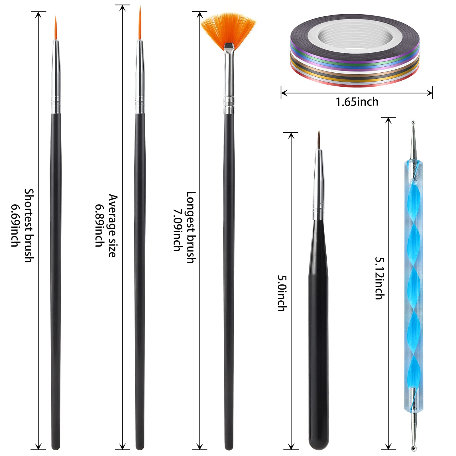Artdone Professional Nail Art Brush Set - 10-Piece Nail Dotting Tools, Striping Brushes, Dust Brush & Drawing Pen for Salon & DIY Nail Designs | Perfect for Gel, Acrylic & Nail Art Enthusiasts