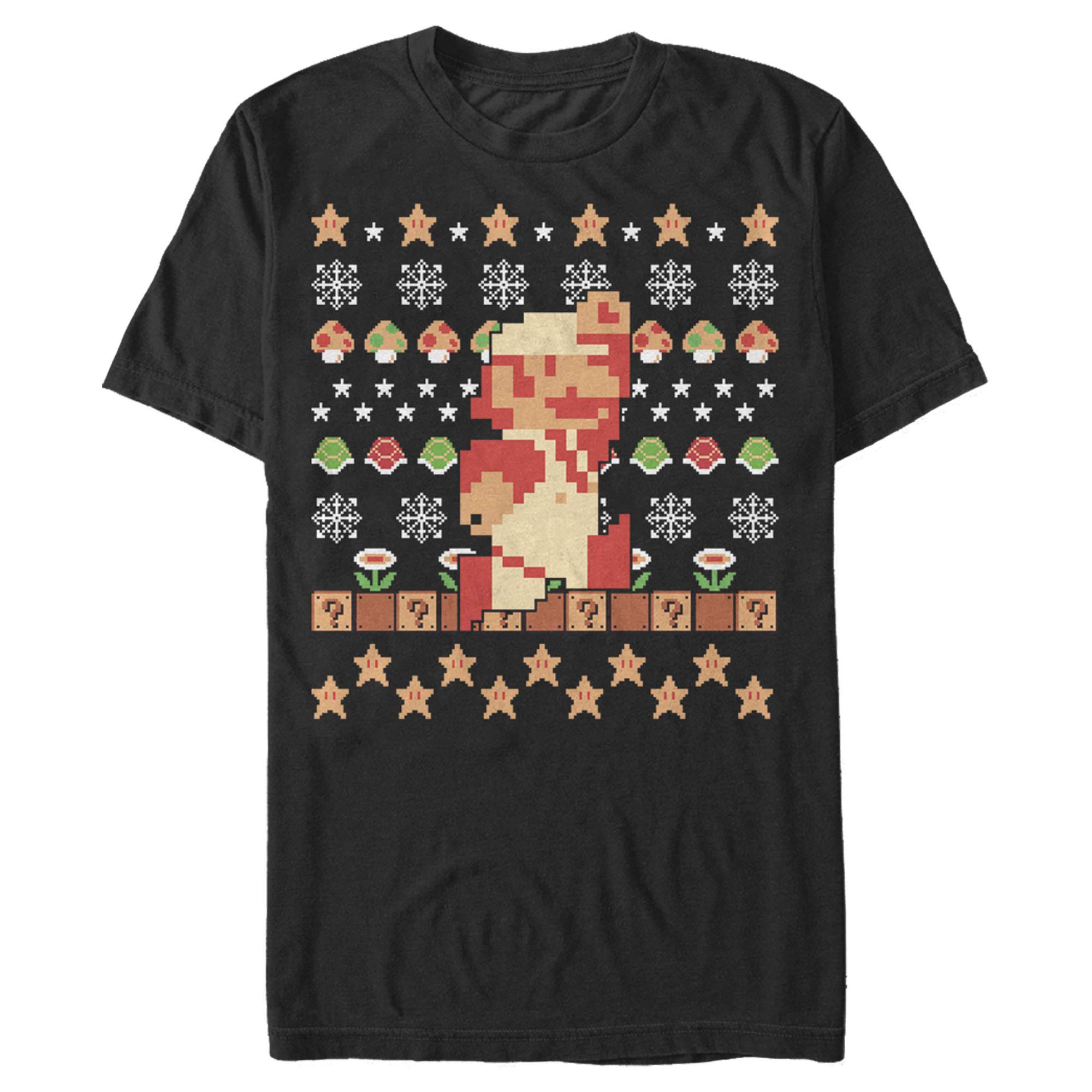 Super Mario Pixel Graphic T-Shirt for Men - Funny Ugly Christmas Sweater Tee - Perfect for Holiday Parties & Gamer Gifts