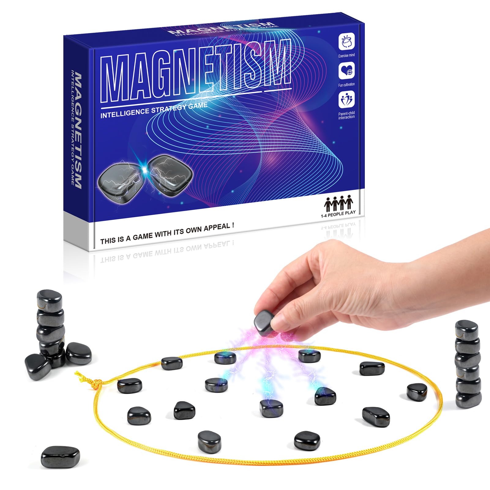 Magnetic Chess Set with Stones & String - Portable Travel Chess Game for Kids & Adults - Fun Strategy Board Game for Family Game Night, Road Trips & Outdoor Activities