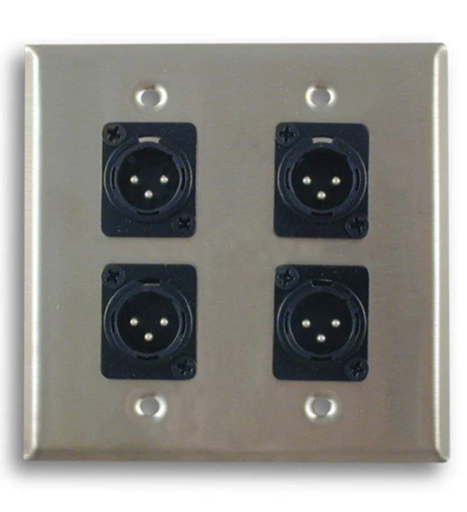 Dual Gang Stainless Steel Wall Plates with 4 XLR Male Connectors - Professional Audio & Studio Equipment for Home Theater & Recording Setup
