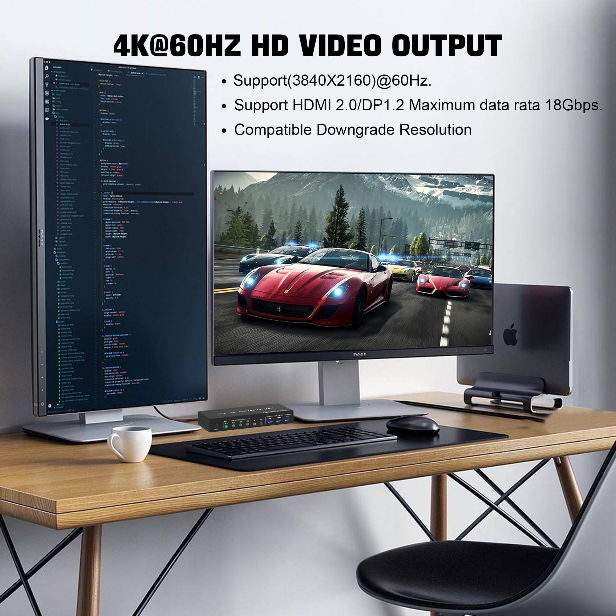 4K 60Hz USB 3.0 KVM Switch - Dual Monitor HDMI+DisplayPort for 4 PCs, 2 Monitors | Audio & Mic Support | 3 USB 3.0 Ports | Perfect for Home Office, Gaming Setup & Multi-Computer Workstations