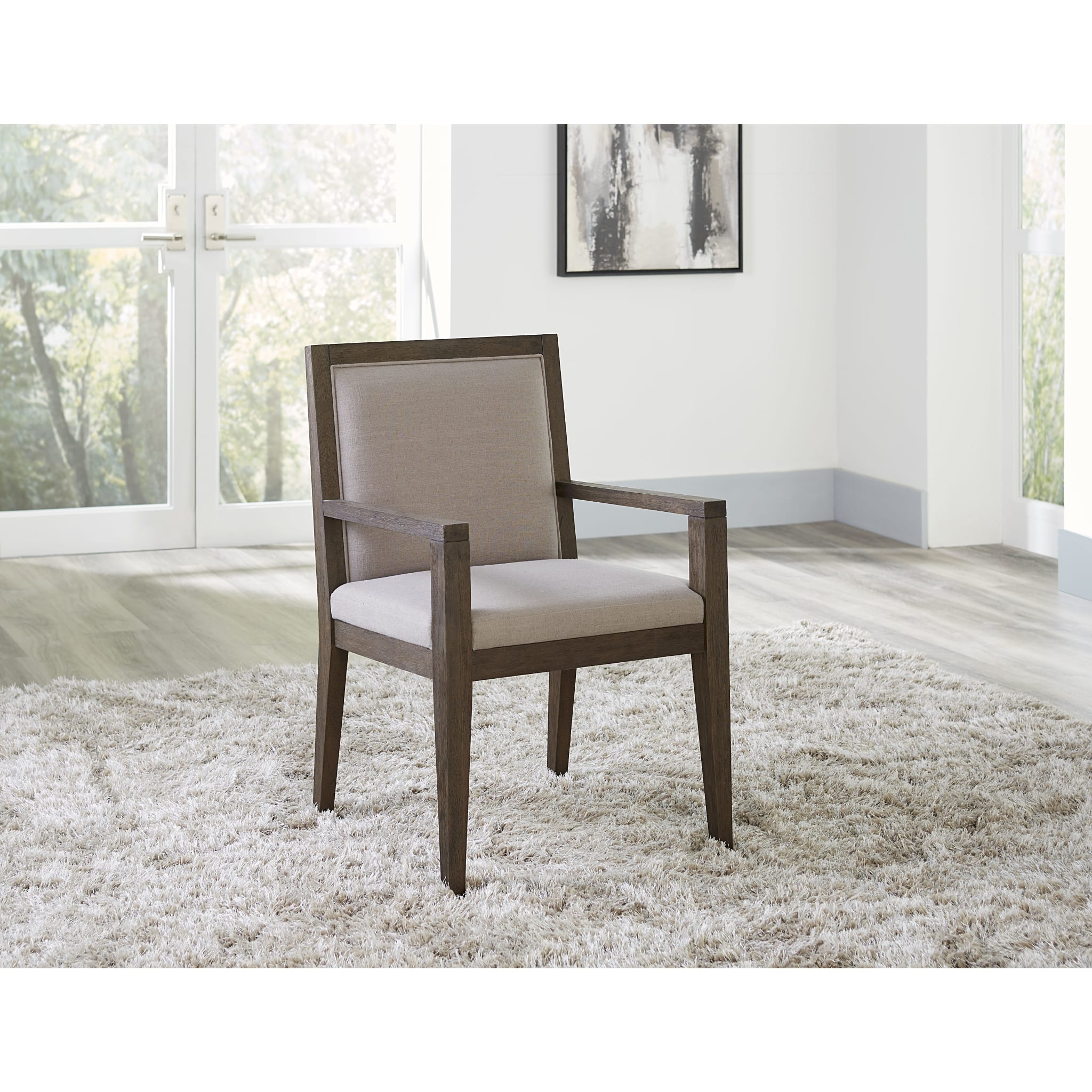 Modesto Wood Frame Upholstered Arm Chair in Koala Linen & French Roast - Comfortable Living Room Seating for Home Office & Reading Nook