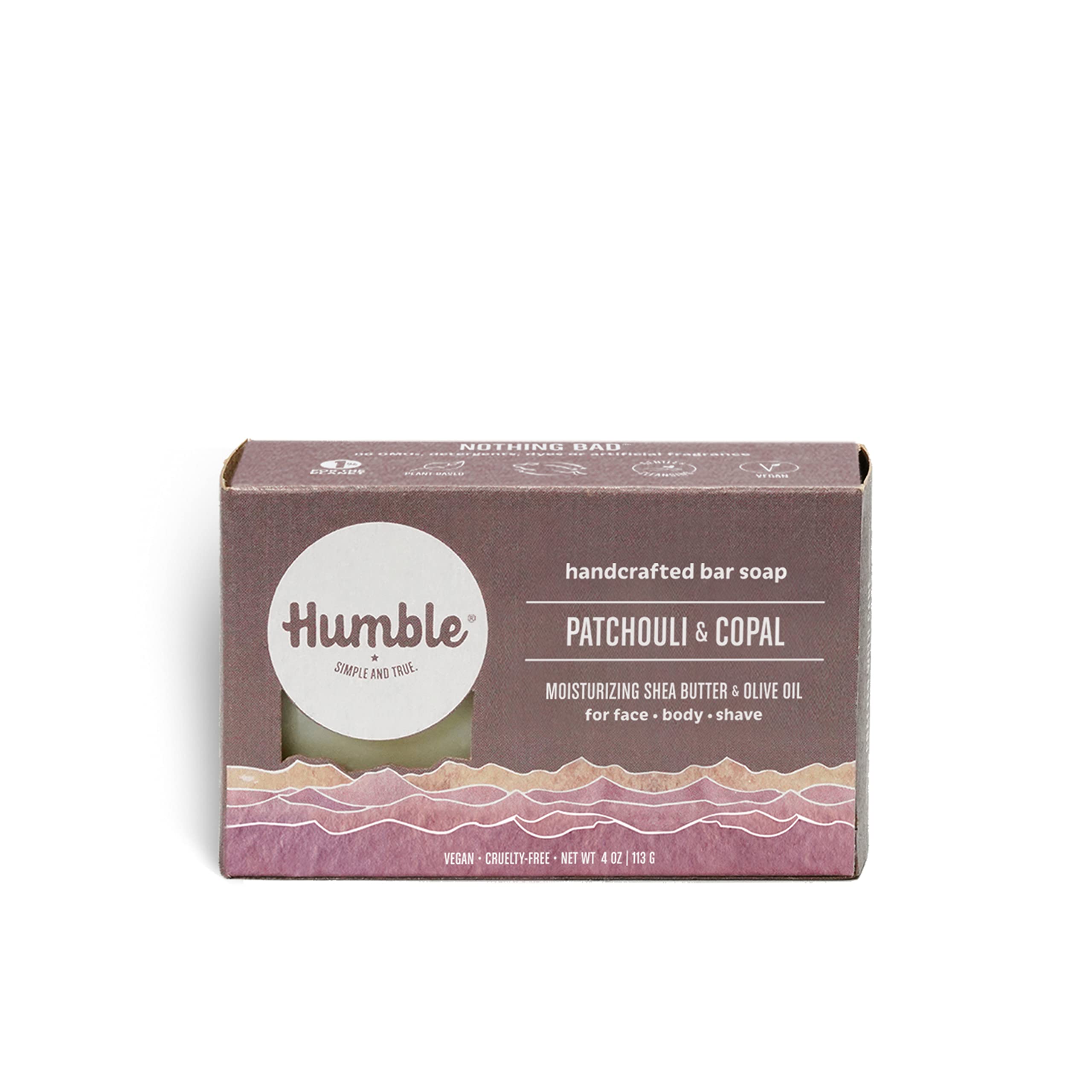 Humble Brands Organic Cold Processed Handmade Bar Soap - Moisturizing Face & Body Cleanser with Patchouli & Copal | Natural Skincare for Dry Skin & Sensitive Skin | Perfect for Shower, Bath & Gift Giving