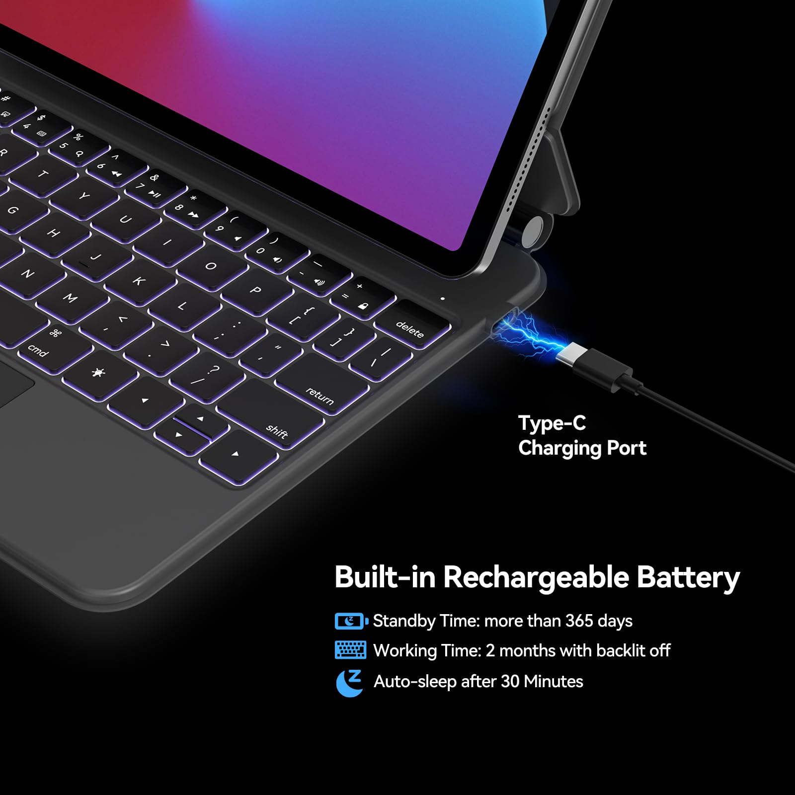 AUSDOM Magnetic Backlit Keyboard Case with Multi-Touch Trackpad for iPad Pro 11 & Air 11 (2024-2025 M2/M3) & iPad Air 4th/5th Gen - Slim Protective Cover for Work, Study & Travel